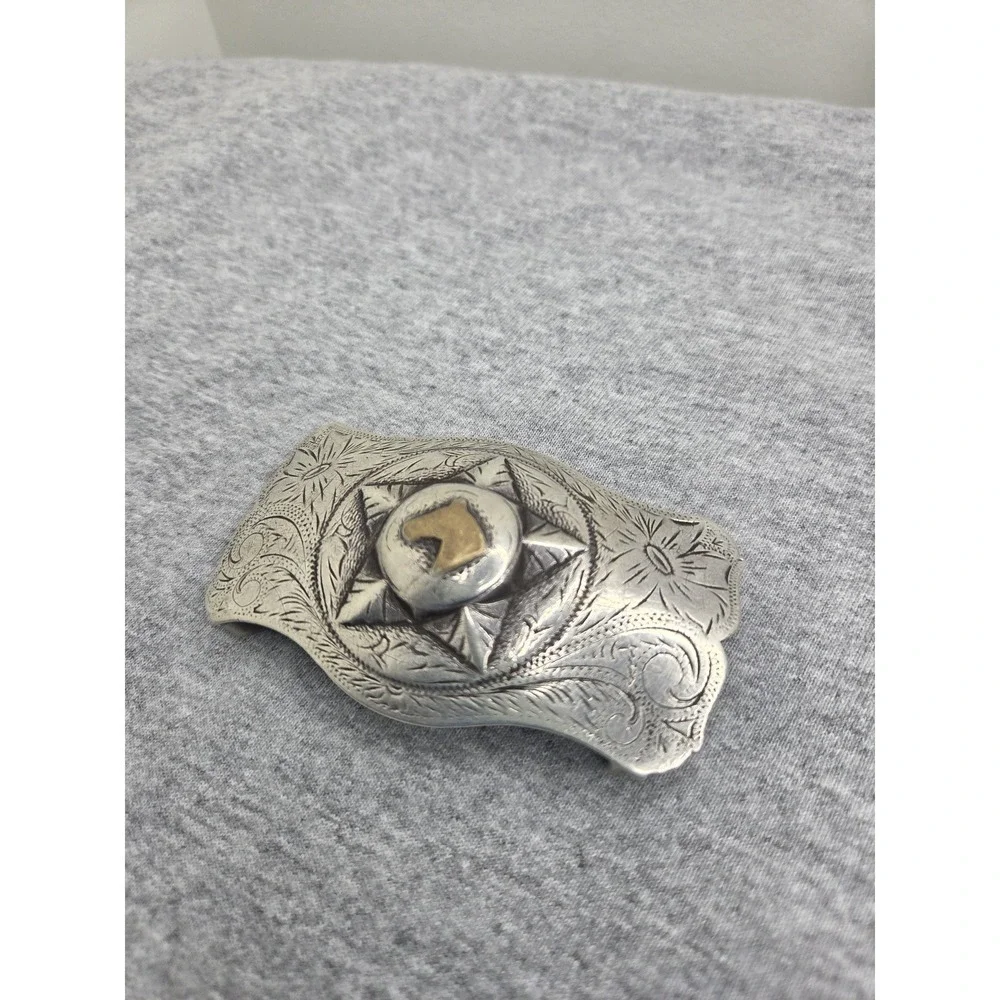 Rare Vintage Keyston Sterling Silver 14k Gold Horse Western Belt Buckle Heavy
